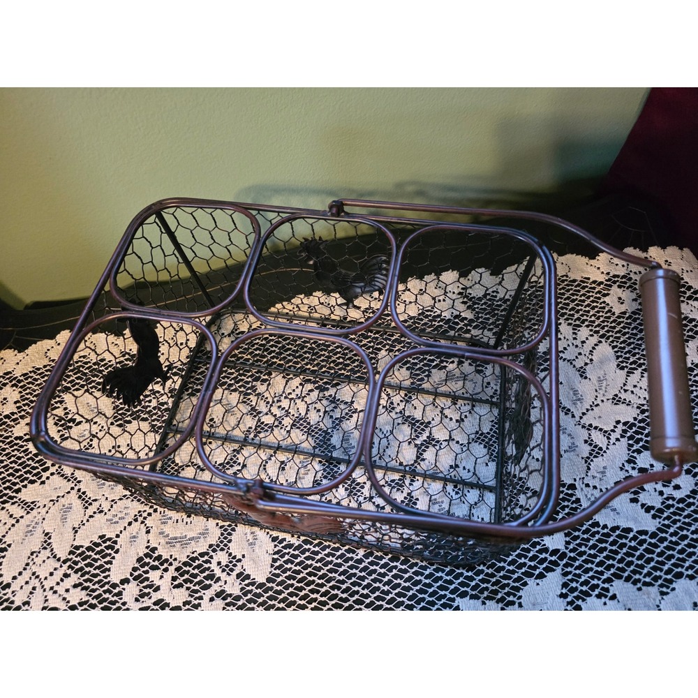 Rustic Farmhouse Wire Basket 6 Compartment Metal Caddy Rooster Decor Bronze - Picture 4 of 6